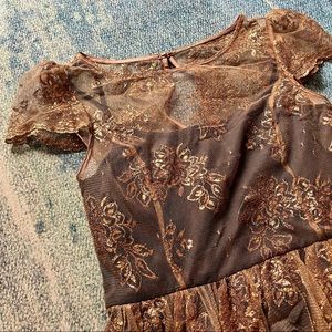Moulinette Soeurs Gold Lace Overlay Dress